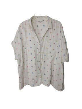 Sonoma Womens 3X White Button Shirt W/ Colorful Sun Print 100% Cotton #I-8